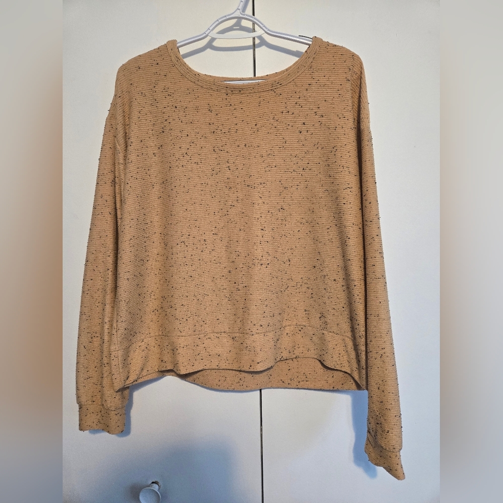 Falls Creek Speckled Knit Sweater‎ XL Tan Lightweight Crewneck Pullover
